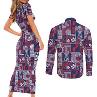 Guam Felis Pasgua Couples Matching Short Sleeve Bodycon Dress and Long Sleeve Button Shirt Pacific Patchwork Xmas Vibes - Polynesian Pride