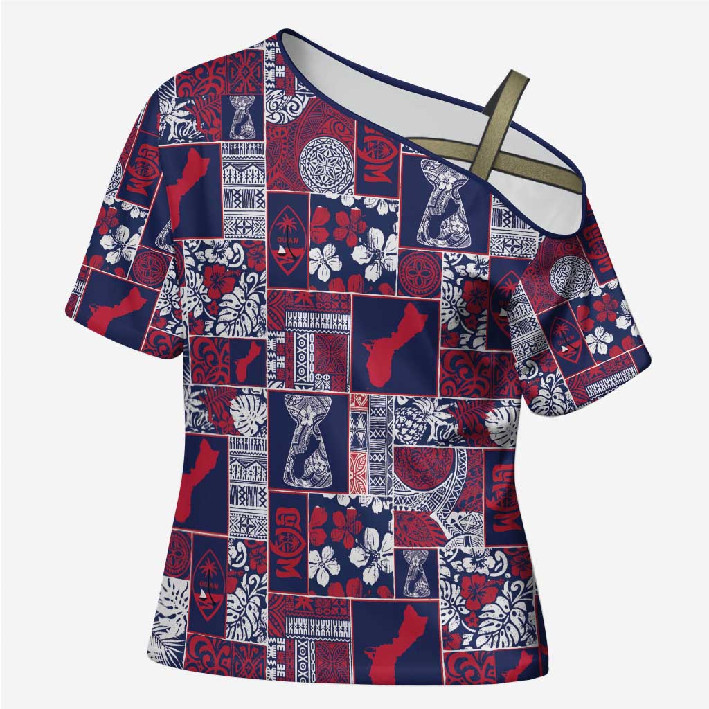 Guam Felis Pasgua Cross Shoulder Shirt Pacific Patchwork Xmas Vibes - Polynesian Pride
