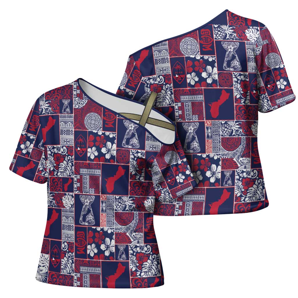 Guam Felis Pasgua Cross Shoulder Shirt Pacific Patchwork Xmas Vibes - Polynesian Pride