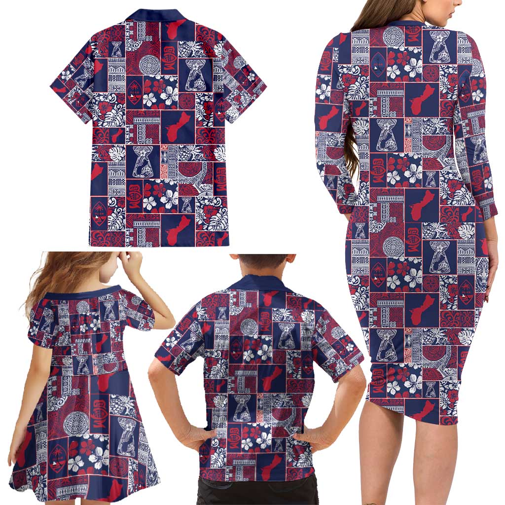 Guam Felis Pasgua Family Matching Long Sleeve Bodycon Dress and Hawaiian Shirt Pacific Patchwork Xmas Vibes - Polynesian Pride