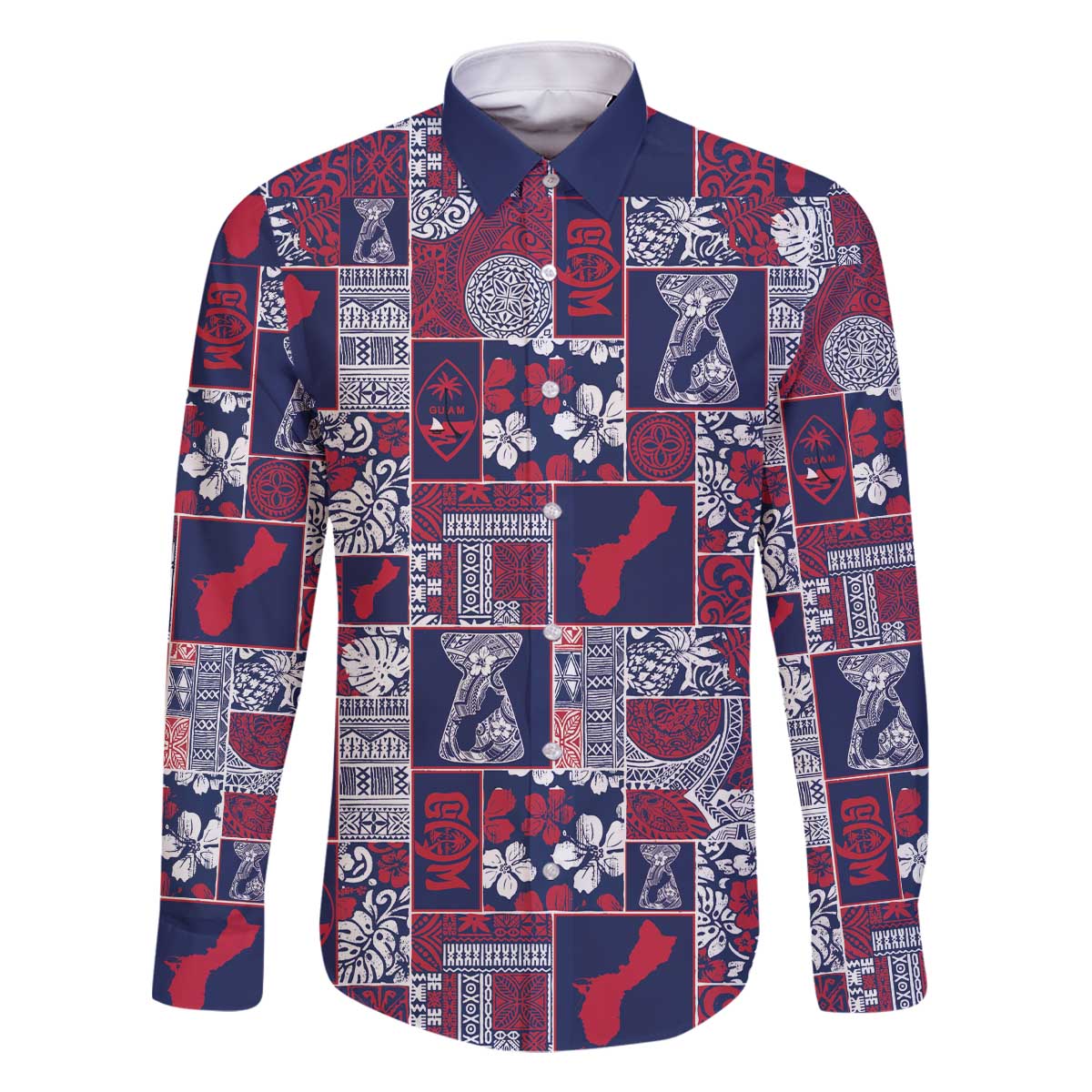 Guam Felis Pasgua Family Matching Off The Shoulder Long Sleeve Dress and Hawaiian Shirt Pacific Patchwork Xmas Vibes - Polynesian Pride