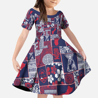 Guam Felis Pasgua Kid Short Sleeve Dress Pacific Patchwork Xmas Vibes - Polynesian Pride