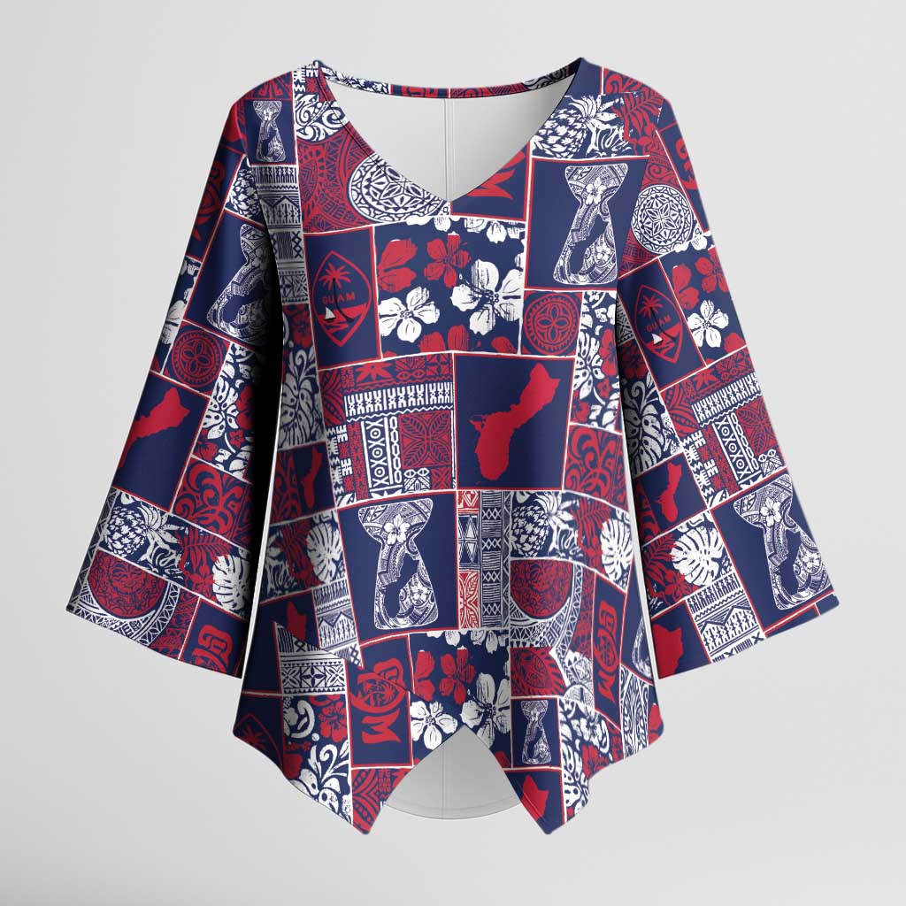 Guam Felis Pasgua Kimono Sleeve Blouse Pacific Patchwork Xmas Vibes - Polynesian Pride