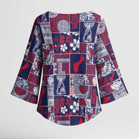 Guam Felis Pasgua Kimono Sleeve Blouse Pacific Patchwork Xmas Vibes - Polynesian Pride