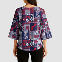Guam Felis Pasgua Kimono Sleeve Blouse Pacific Patchwork Xmas Vibes - Polynesian Pride