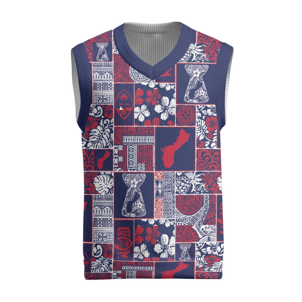 Guam Felis Pasgua Christmas Knitted V-Neck Vest Pacific Patchwork Xmas Vibes - Polynesian Pride