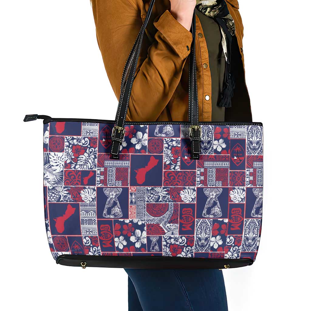 Guam Felis Pasgua Leather Tote Bag Pacific Patchwork Xmas Vibes - Polynesian Pride