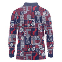 Guam Felis Pasgua Long Sleeve Polo Shirt Pacific Patchwork Xmas Vibes - Polynesian Pride