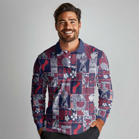 Guam Felis Pasgua Long Sleeve Polo Shirt Pacific Patchwork Xmas Vibes - Polynesian Pride