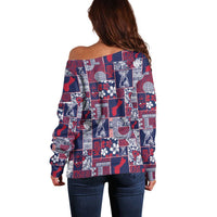 Guam Felis Pasgua Off Shoulder Sweater Pacific Patchwork Xmas Vibes - Polynesian Pride
