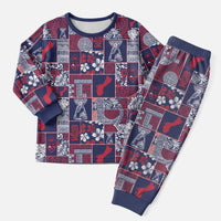 Guam Felis Pasgua Christmas Pajama Set Pacific Patchwork Xmas Vibes LT9 Men Blue - Polynesian Pride