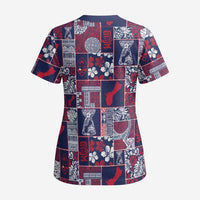 Guam Felis Pasgua Scrub Top Pacific Patchwork Xmas Vibes - Polynesian Pride