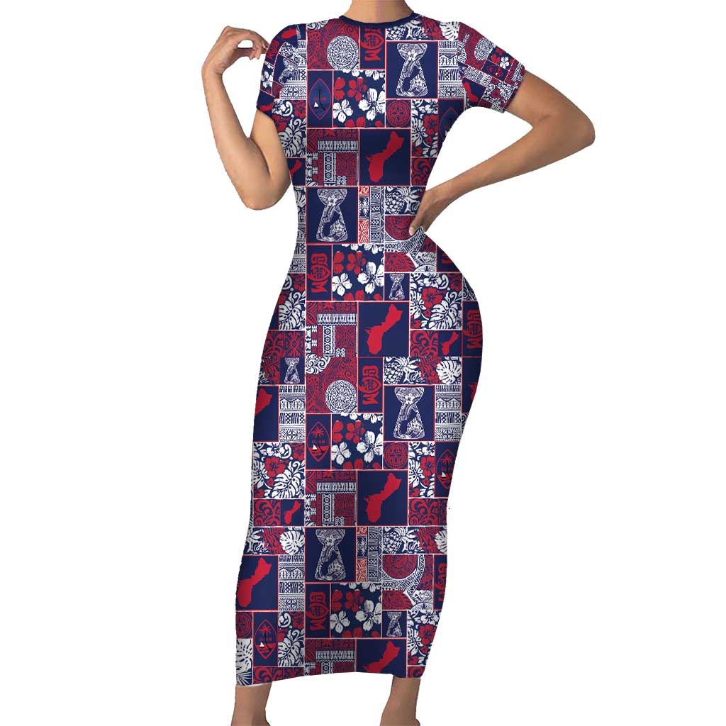 Guam Felis Pasgua Short Sleeve Bodycon Dress Pacific Patchwork Xmas Vibes - Polynesian Pride
