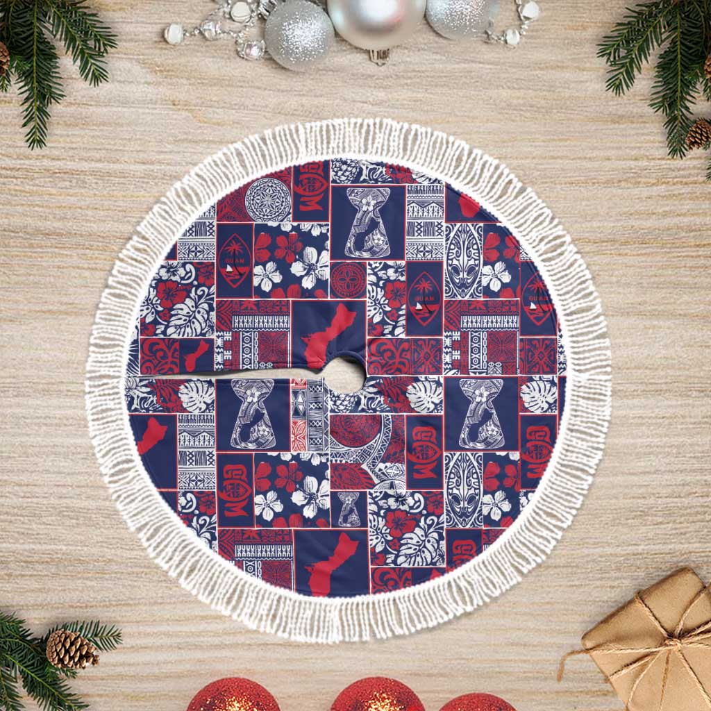 Guam Felis Pasgua Tree Skirt Pacific Patchwork Xmas Vibes LT9 Fringed Blue - Polynesian Pride