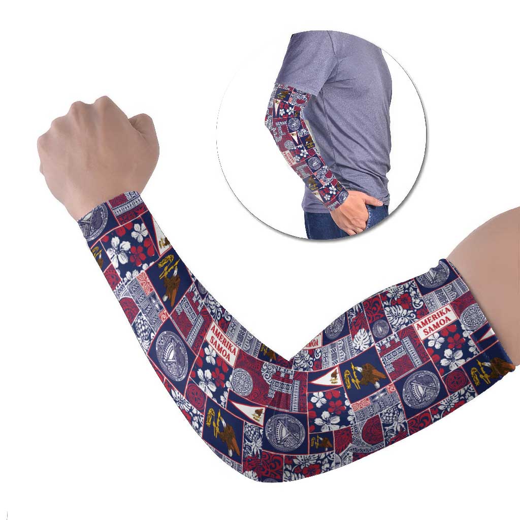 Manuia le Kerisimasi American Samoa Arm Sleeves Pacific Patchwork Xmas Vibes LT9 Set of 2 Blue - Polynesian Pride
