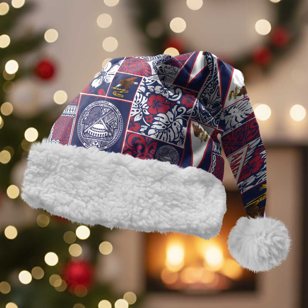Manuia le Kerisimasi American Samoa Christmas Santa Hat Pacific Patchwork Xmas Vibes LT9 With Fur Blue - Polynesian Pride