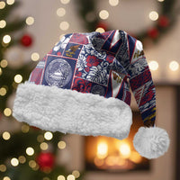 Manuia le Kerisimasi American Samoa Christmas Santa Hat Pacific Patchwork Xmas Vibes LT9 With Fur Blue - Polynesian Pride
