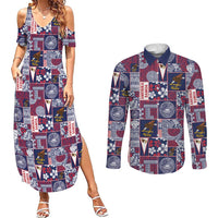 Manuia le Kerisimasi American Samoa Couples Matching Summer Maxi Dress and Long Sleeve Button Shirt Pacific Patchwork Xmas Vibes - Polynesian Pride