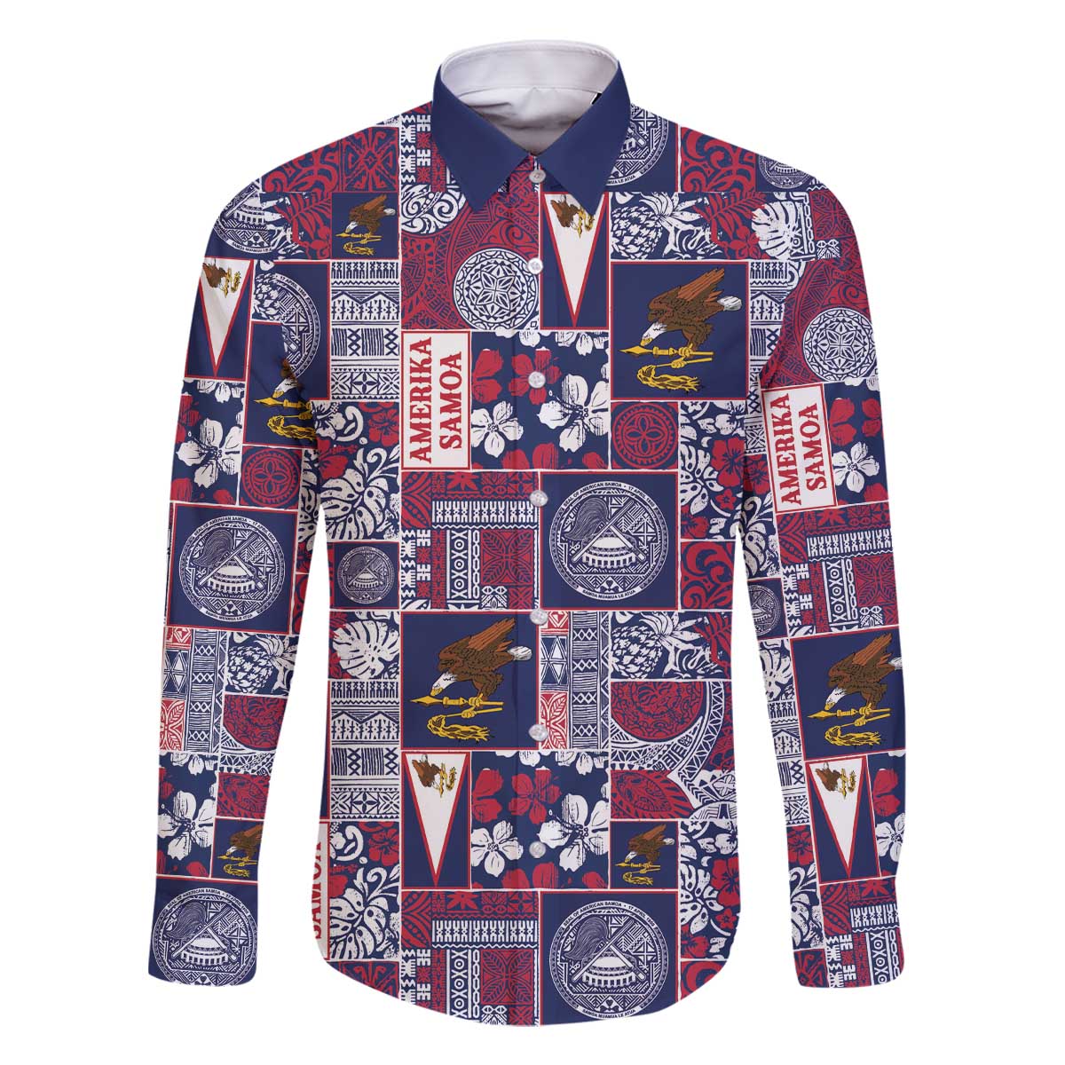 Manuia le Kerisimasi American Samoa Family Matching Off The Shoulder Long Sleeve Dress and Hawaiian Shirt Pacific Patchwork Xmas Vibes - Polynesian Pride