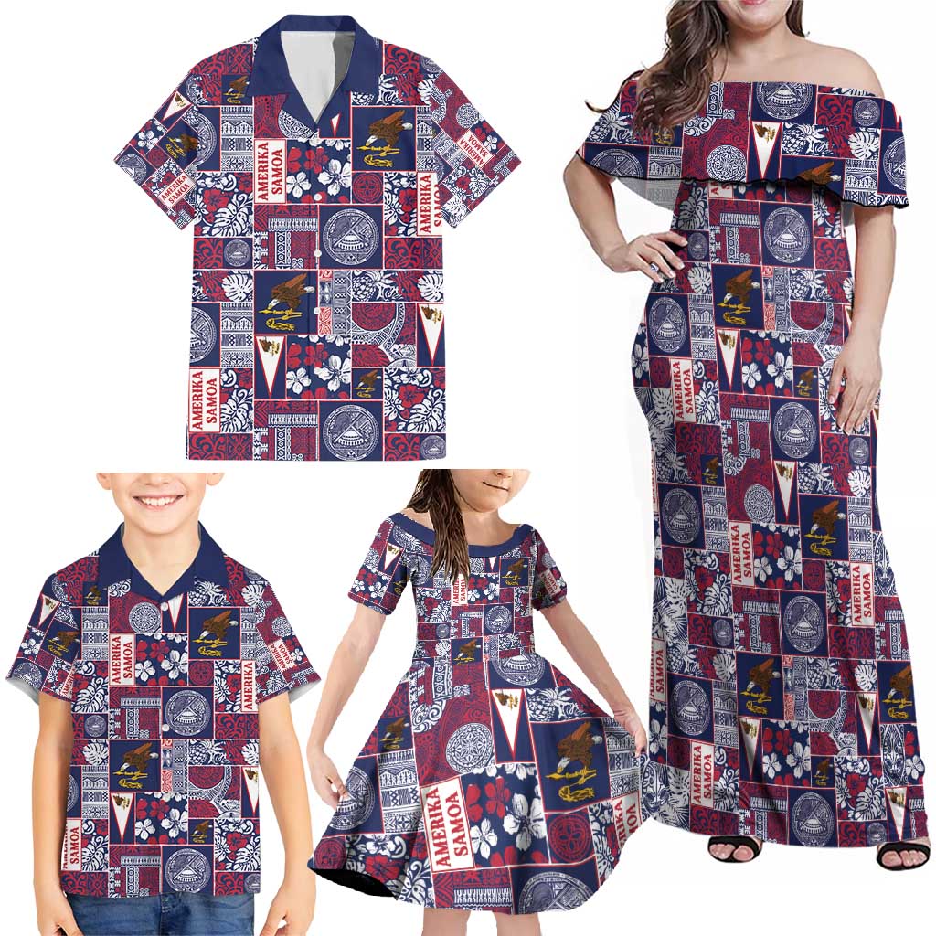 Manuia le Kerisimasi American Samoa Family Matching Off Shoulder Maxi Dress and Hawaiian Shirt Pacific Patchwork Xmas Vibes - Polynesian Pride