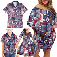 Manuia le Kerisimasi American Samoa Family Matching Off Shoulder Short Dress and Hawaiian Shirt Pacific Patchwork Xmas Vibes - Polynesian Pride