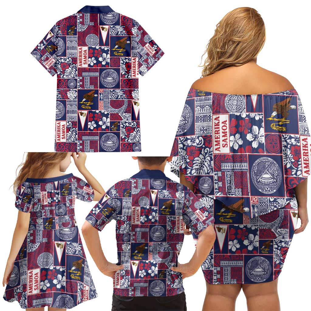 Manuia le Kerisimasi American Samoa Family Matching Off Shoulder Short Dress and Hawaiian Shirt Pacific Patchwork Xmas Vibes - Polynesian Pride