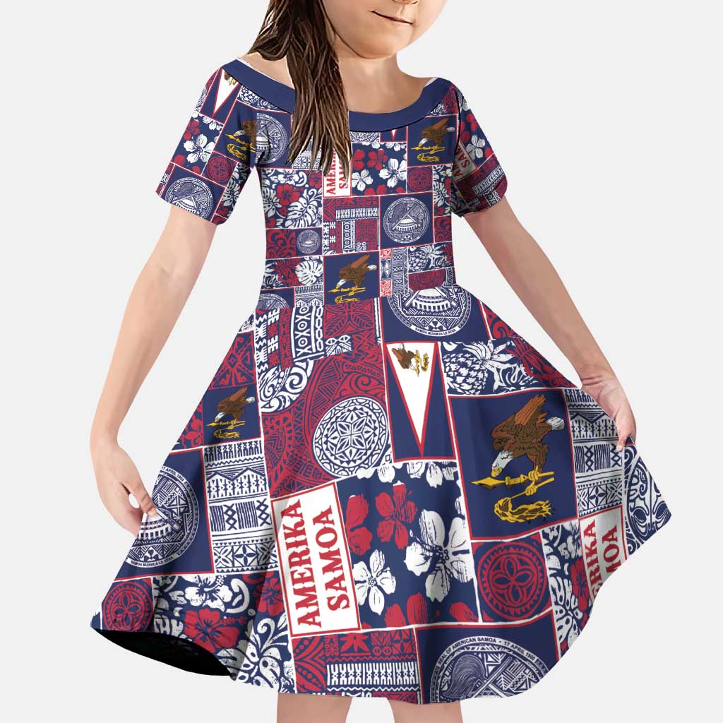 Manuia le Kerisimasi American Samoa Family Matching Puletasi and Hawaiian Shirt Pacific Patchwork Xmas Vibes LT9 Daughter's Dress Blue - Polynesian Pride