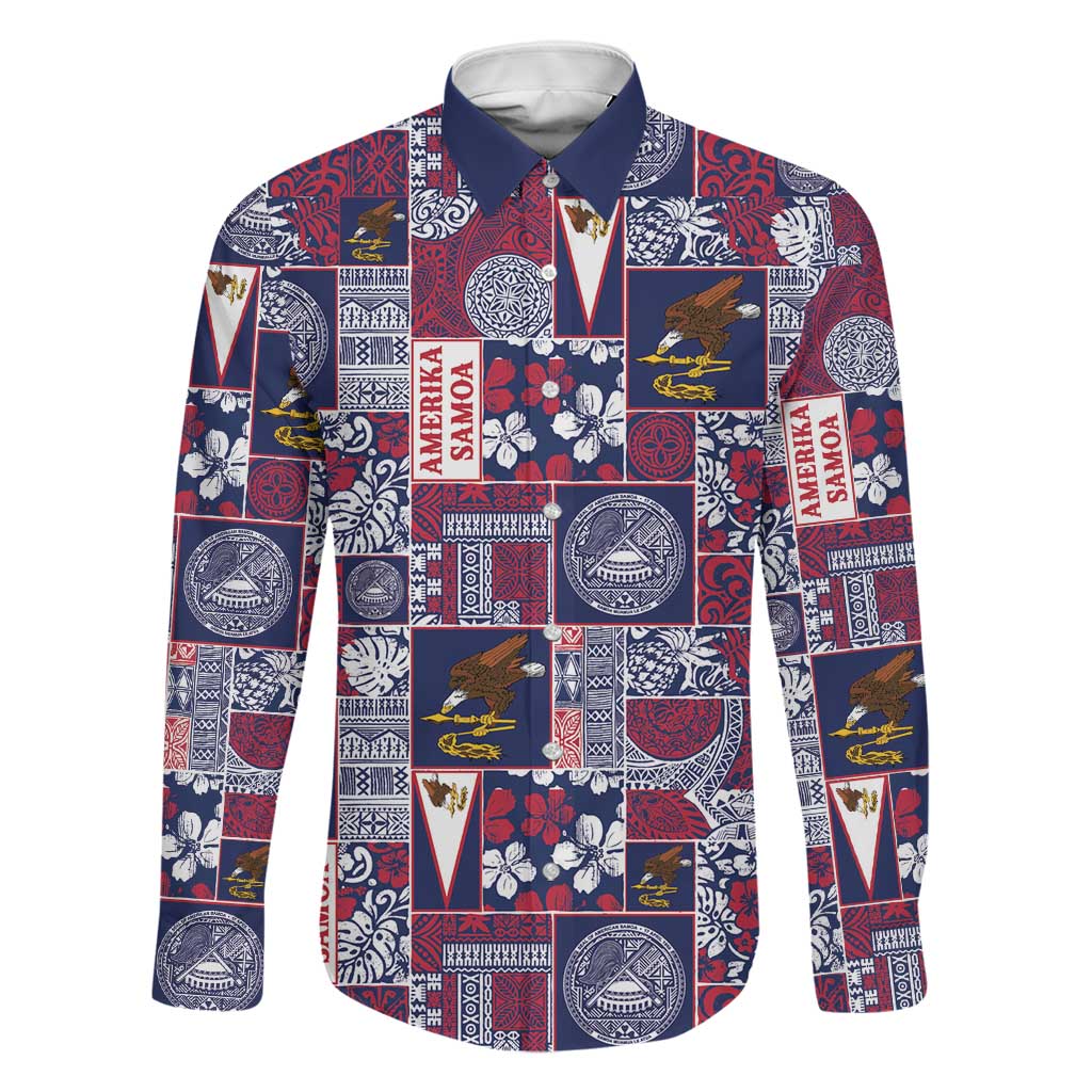 Manuia le Kerisimasi American Samoa Family Matching Puletasi and Hawaiian Shirt Pacific Patchwork Xmas Vibes LT9 Dad's Shirt - Long Sleeve Blue - Polynesian Pride