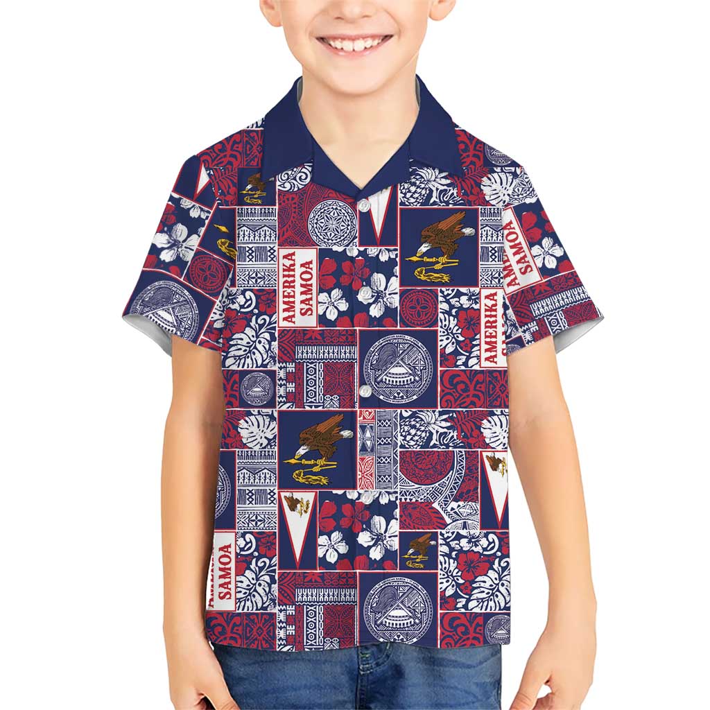 Manuia le Kerisimasi American Samoa Family Matching Puletasi and Hawaiian Shirt Pacific Patchwork Xmas Vibes LT9 Son's Shirt Blue - Polynesian Pride