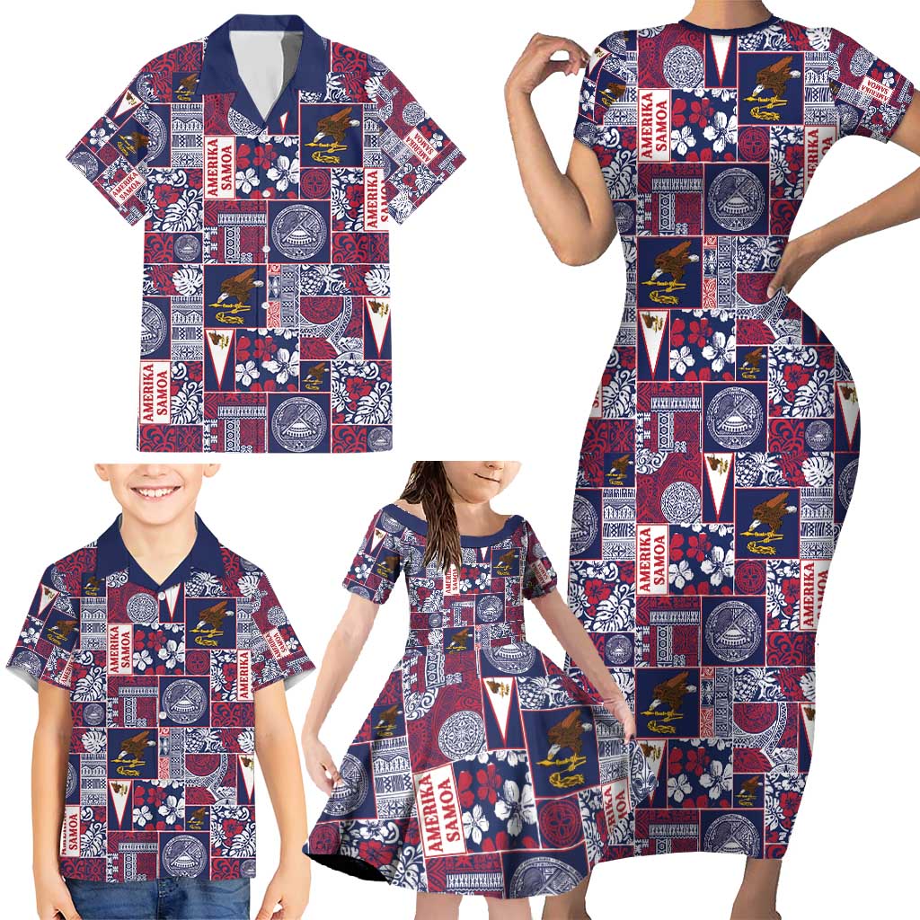 Manuia le Kerisimasi American Samoa Family Matching Short Sleeve Bodycon Dress and Hawaiian Shirt Pacific Patchwork Xmas Vibes - Polynesian Pride