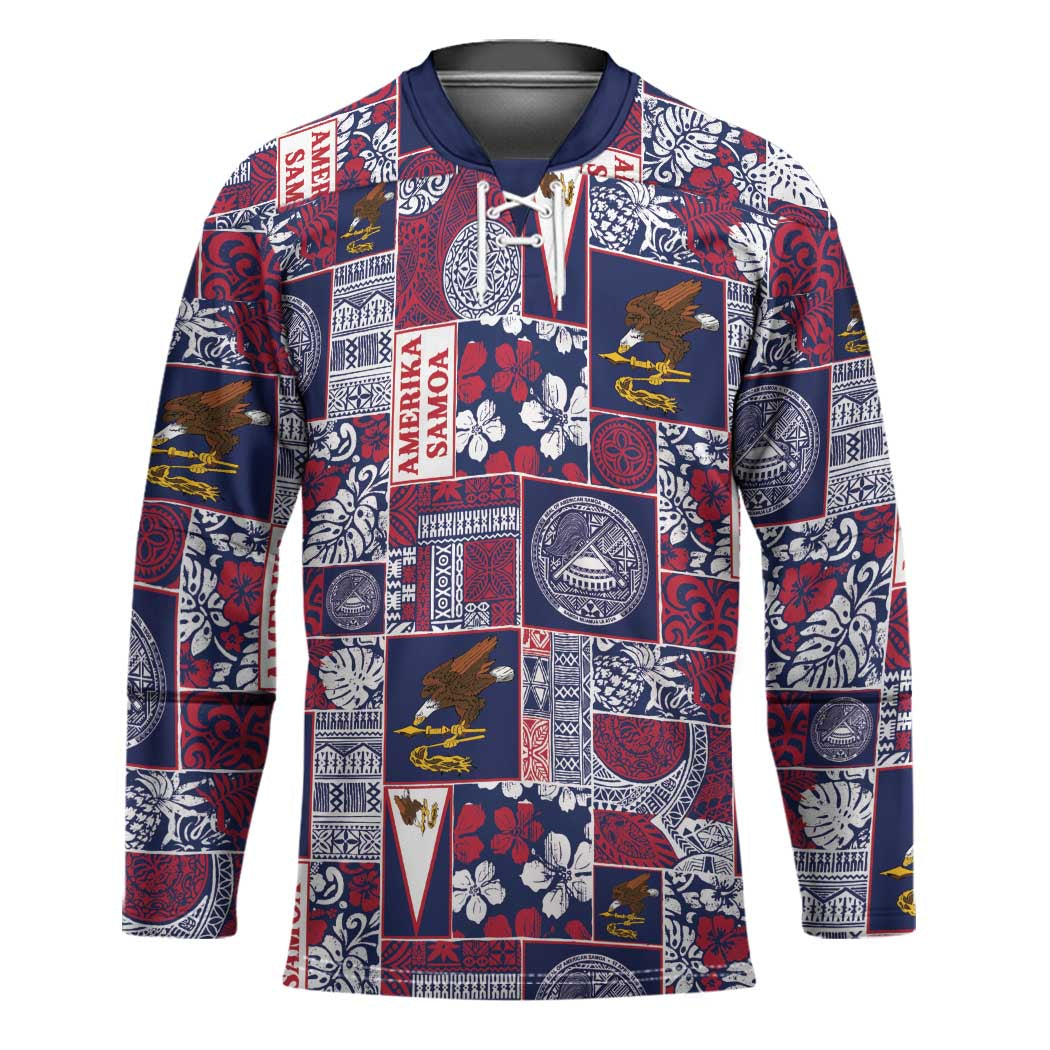 Manuia le Kerisimasi American Samoa Hockey Jersey Pacific Patchwork Xmas Vibes - Polynesian Pride