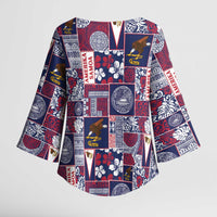Manuia le Kerisimasi American Samoa Kimono Sleeve Blouse Pacific Patchwork Xmas Vibes - Polynesian Pride