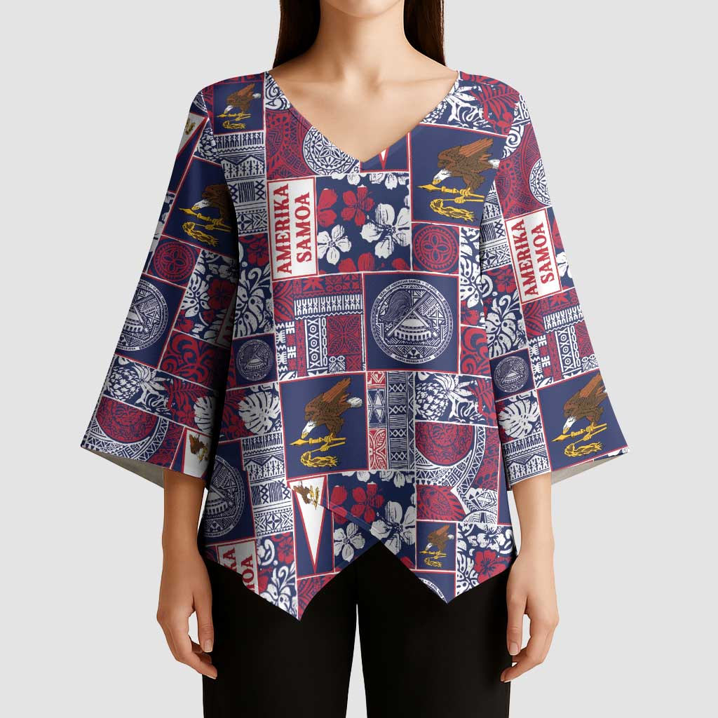 Manuia le Kerisimasi American Samoa Kimono Sleeve Blouse Pacific Patchwork Xmas Vibes - Polynesian Pride