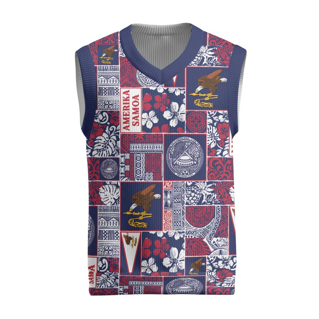 Manuia le Kerisimasi American Samoa Christmas Knitted V-Neck Vest Pacific Patchwork Xmas Vibes LT9 Blue - Polynesian Pride