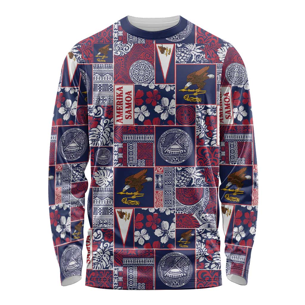 Manuia le Kerisimasi American Samoa Long Sleeve Shirt Pacific Patchwork Xmas Vibes LT9 Unisex Blue - Polynesian Pride