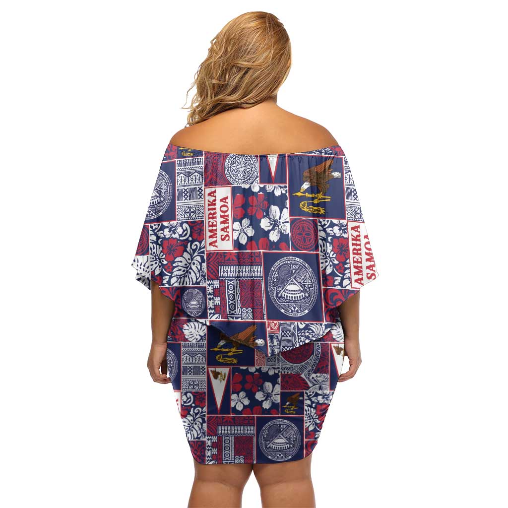 Manuia le Kerisimasi American Samoa Off Shoulder Short Dress Pacific Patchwork Xmas Vibes - Polynesian Pride