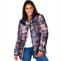 Manuia le Kerisimasi American Samoa Padded Jacket Pacific Patchwork Xmas Vibes LT9 Women Blue - Polynesian Pride