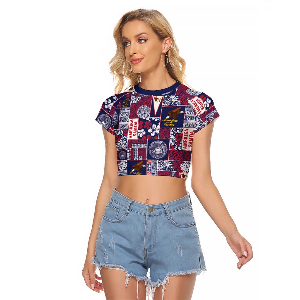 Manuia le Kerisimasi American Samoa Raglan Cropped T Shirt Pacific Patchwork Xmas Vibes - Polynesian Pride
