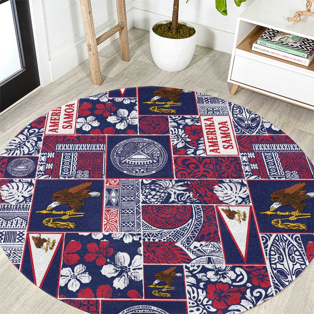 Manuia le Kerisimasi American Samoa Round Carpet Pacific Patchwork Xmas Vibes LT9 Blue - Polynesian Pride