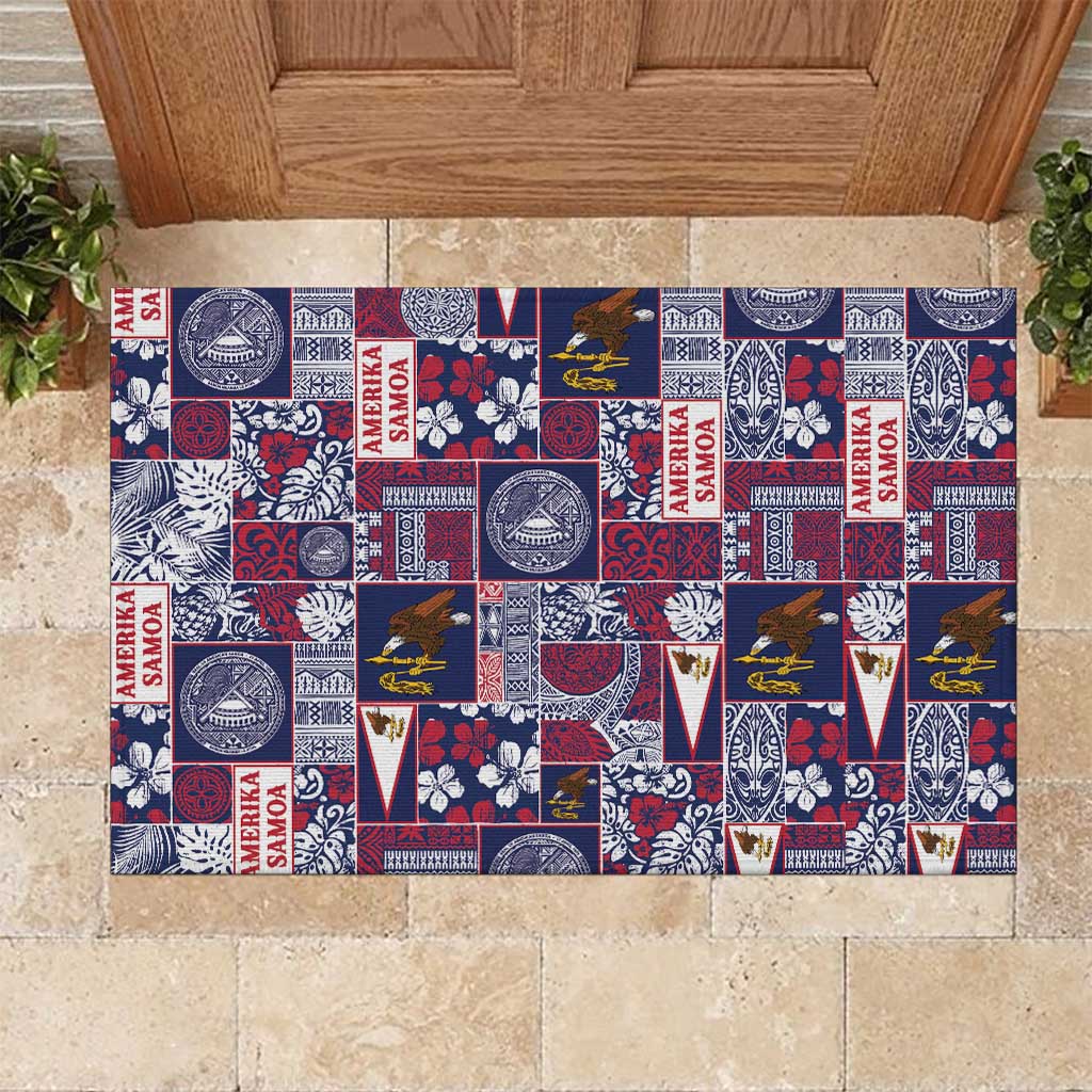 Manuia le Kerisimasi American Samoa Rubber Doormat Pacific Patchwork Xmas Vibes LT9 Blue - Polynesian Pride