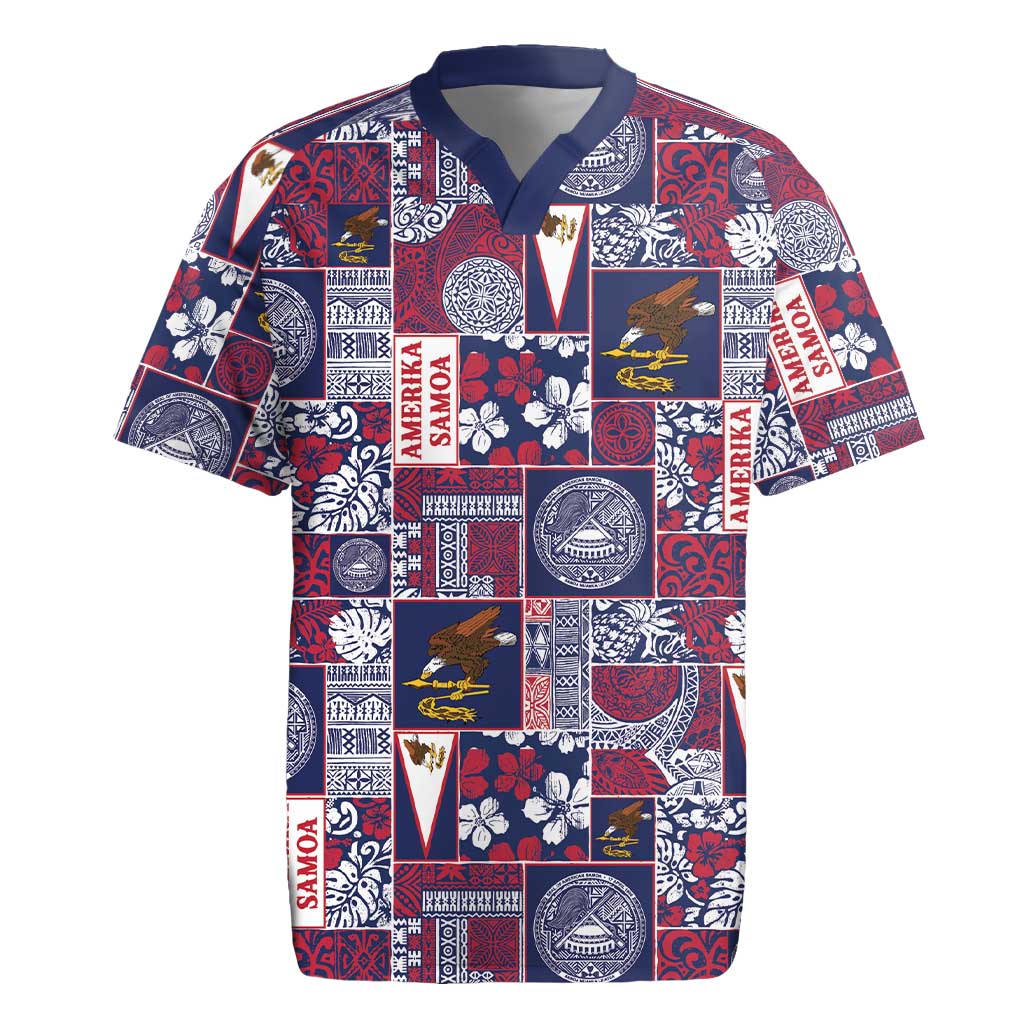 Manuia le Kerisimasi American Samoa Rugby Jersey Pacific Patchwork Xmas Vibes - Polynesian Pride
