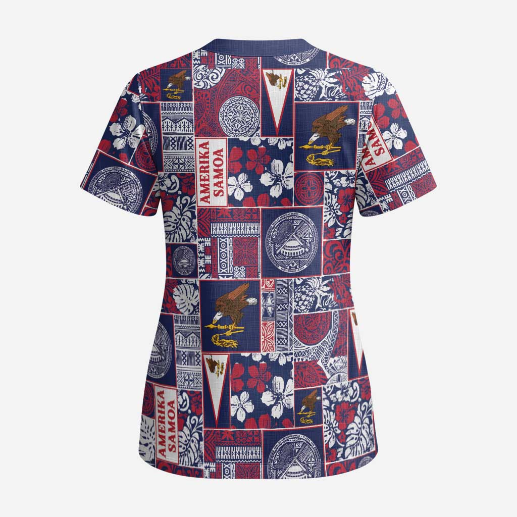 Manuia le Kerisimasi American Samoa Scrub Top Pacific Patchwork Xmas Vibes LT9 - Polynesian Pride
