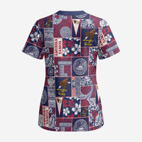 Manuia le Kerisimasi American Samoa Scrub Top Pacific Patchwork Xmas Vibes LT9 - Polynesian Pride