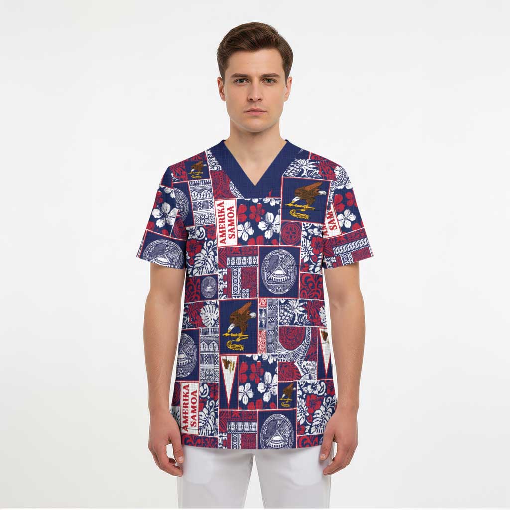 Manuia le Kerisimasi American Samoa Scrub Top Pacific Patchwork Xmas Vibes LT9 - Polynesian Pride
