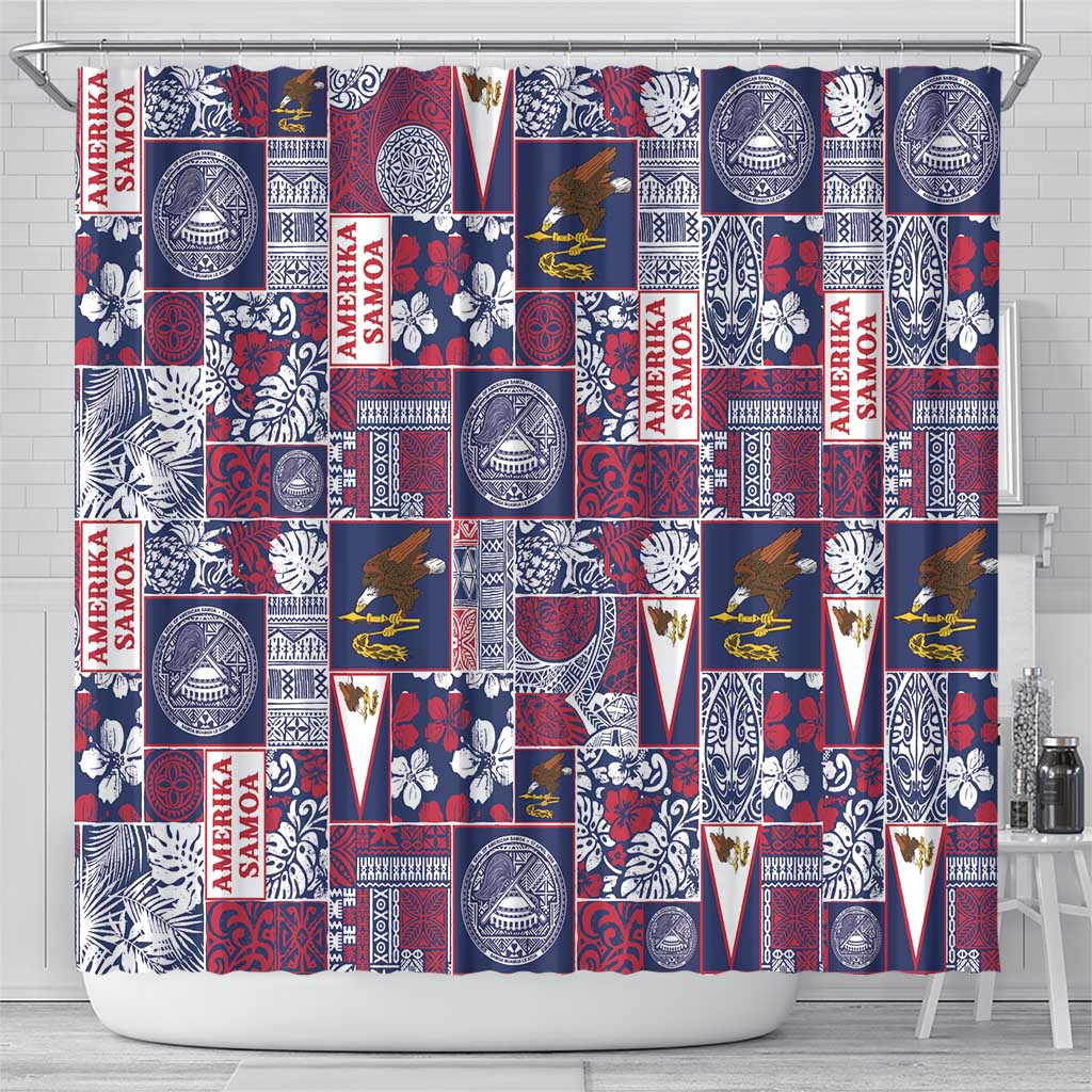 Manuia le Kerisimasi American Samoa Shower Curtain Pacific Patchwork Xmas Vibes - Polynesian Pride