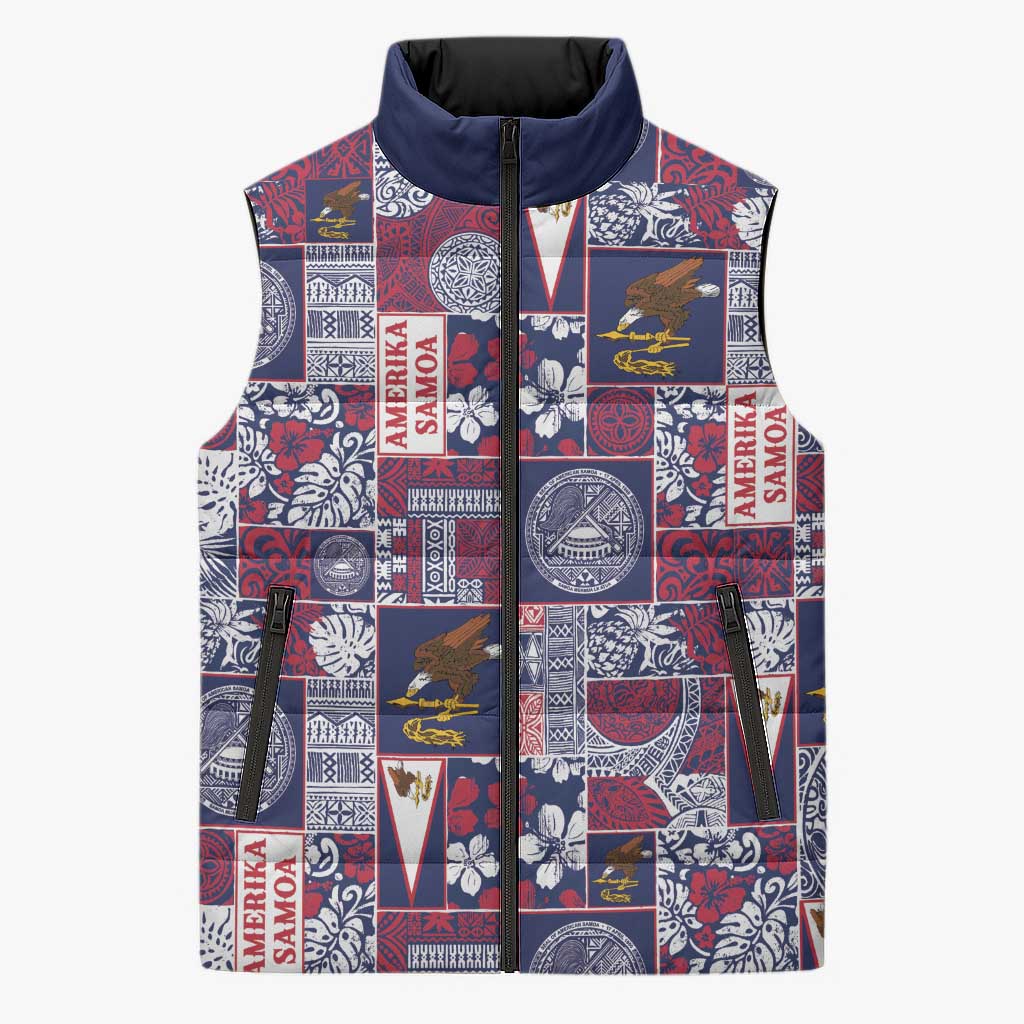 Manuia le Kerisimasi American Samoa Sleeveless Puffer Jacket Pacific Patchwork Xmas Vibes LT9 Unisex Blue - Polynesian Pride
