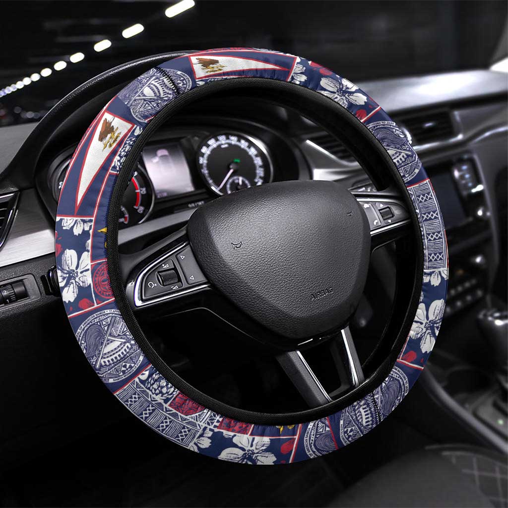Manuia le Kerisimasi American Samoa Steering Wheel Cover Pacific Patchwork Xmas Vibes - Polynesian Pride