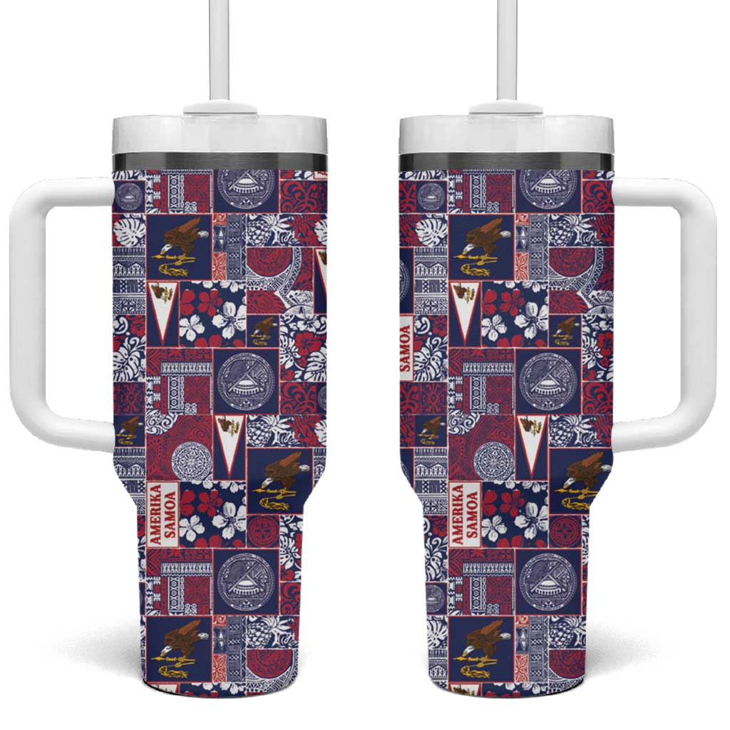Manuia le Kerisimasi American Samoa Tumbler With Handle Pacific Patchwork Xmas Vibes - Polynesian Pride