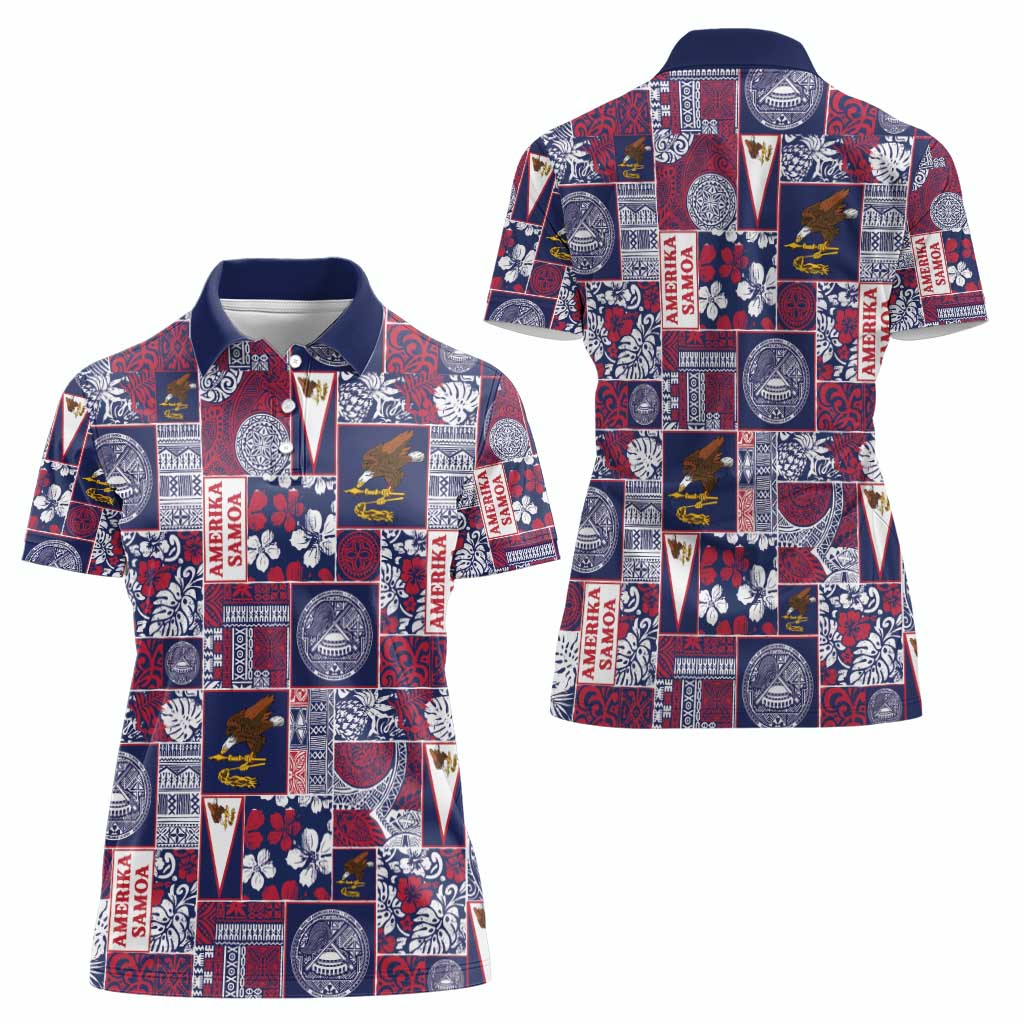 Manuia le Kerisimasi American Samoa Women Polo Shirt Pacific Patchwork Xmas Vibes - Polynesian Pride