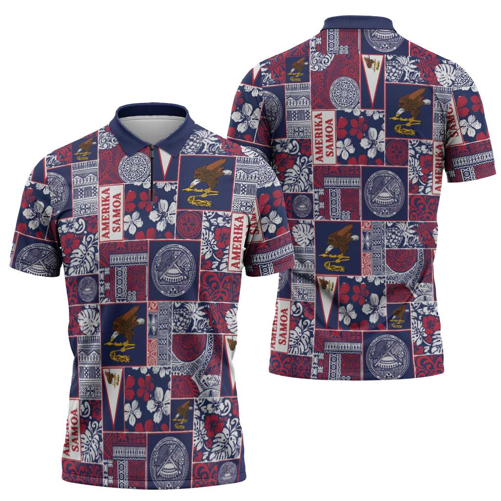 Manuia le Kerisimasi American Samoa Zipper Polo Shirt Pacific Patchwork Xmas Vibes LT9 - Polynesian Pride